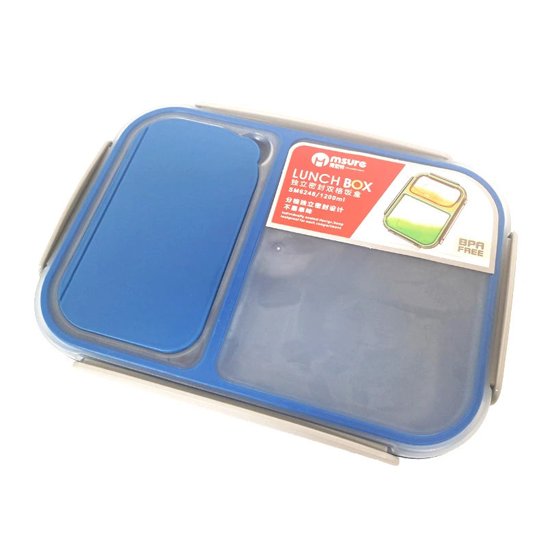 Dishwasher Safe 1000ml blue Built-in Cutlery Set Spoon Fork Plastic Lunch Box Adults and Kids
