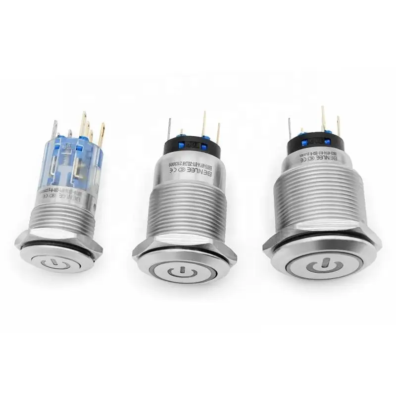 BENLEE Stainless Steel Metal Small Mini 12V On/Off Power Symbol Light 19mm Momentary Waterproof Latching Push Button Switches