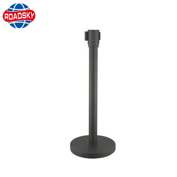 black queue stanchion retractable belt post parking barrier post