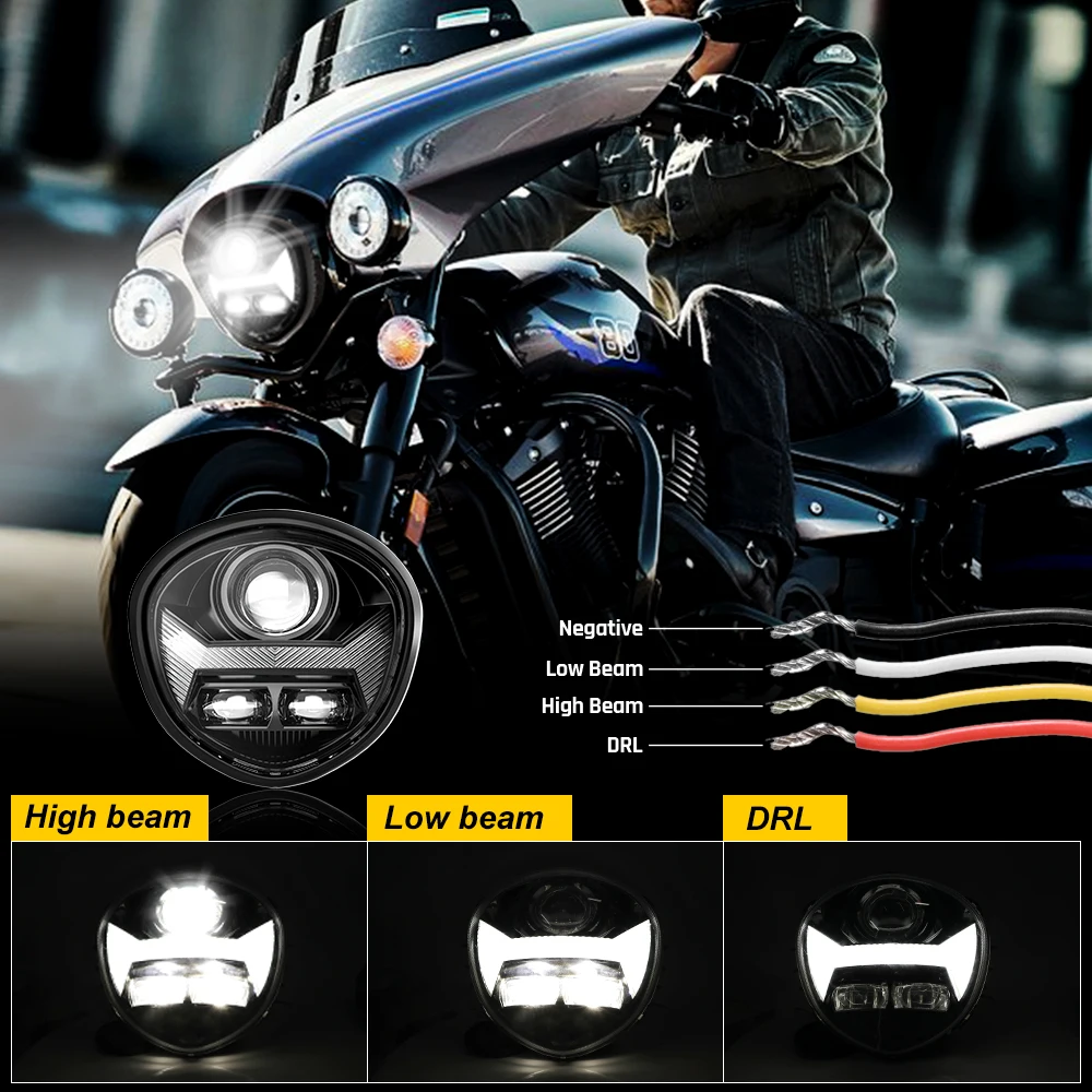 Motor Headlight Waterproof Led Headlamp With Drl Hi/Lo Beam Driving Light Motorcycle Lamp For Yamaha V Star 1300 Xvs1300A Tourer