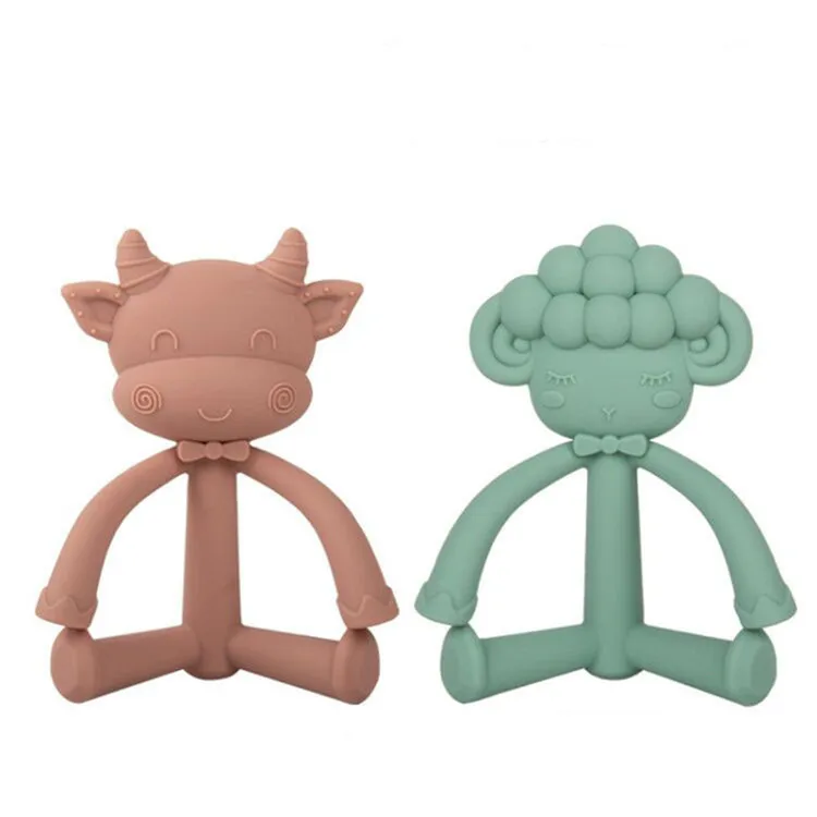 Детский Прорезыватель для зубов оптовая продажа пищевой Детские корова овечкой, без добавления бисфенола А, утвержденных Силиконовый грызунок силиконовый Прорезыватель для зубов Детские Прорезыватель для зубов