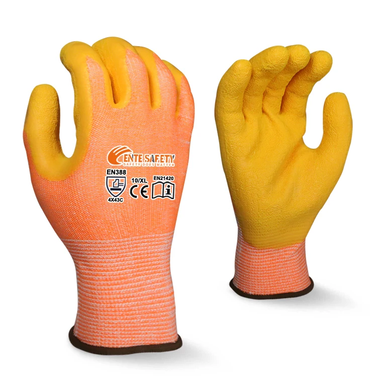 ENTE SAFETY 15 Gauge HPPE Warm Lining Cuff Latex Wrinkle Dipped Cut Resistant Level 5 En388 A3 Safety Gloves