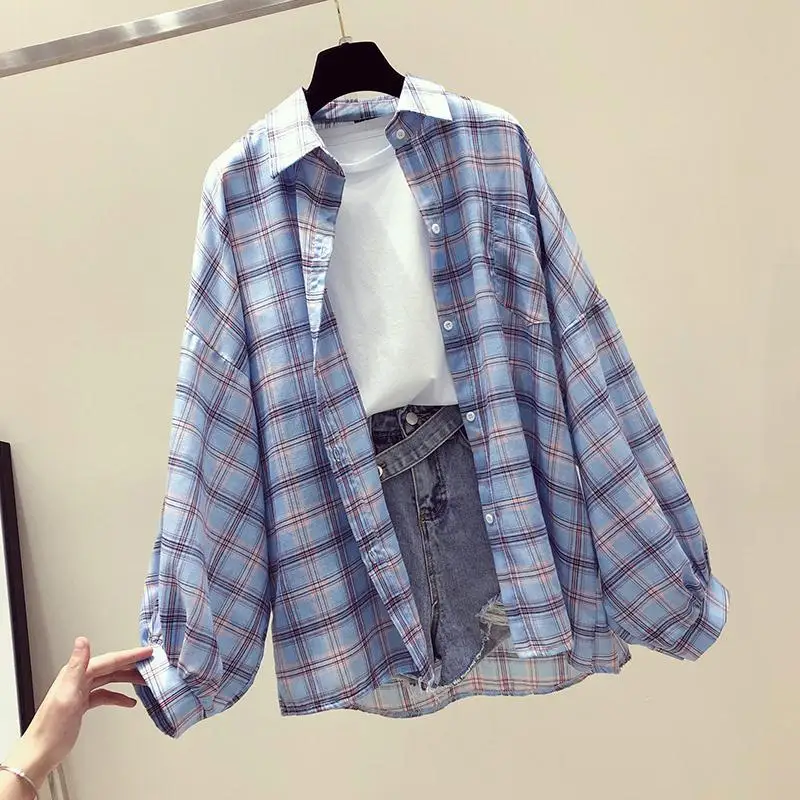 Wholesale Fashion Cheap Price Women  Plaid Blouse Ladies turn-down Neck Top and Shirt Blouse