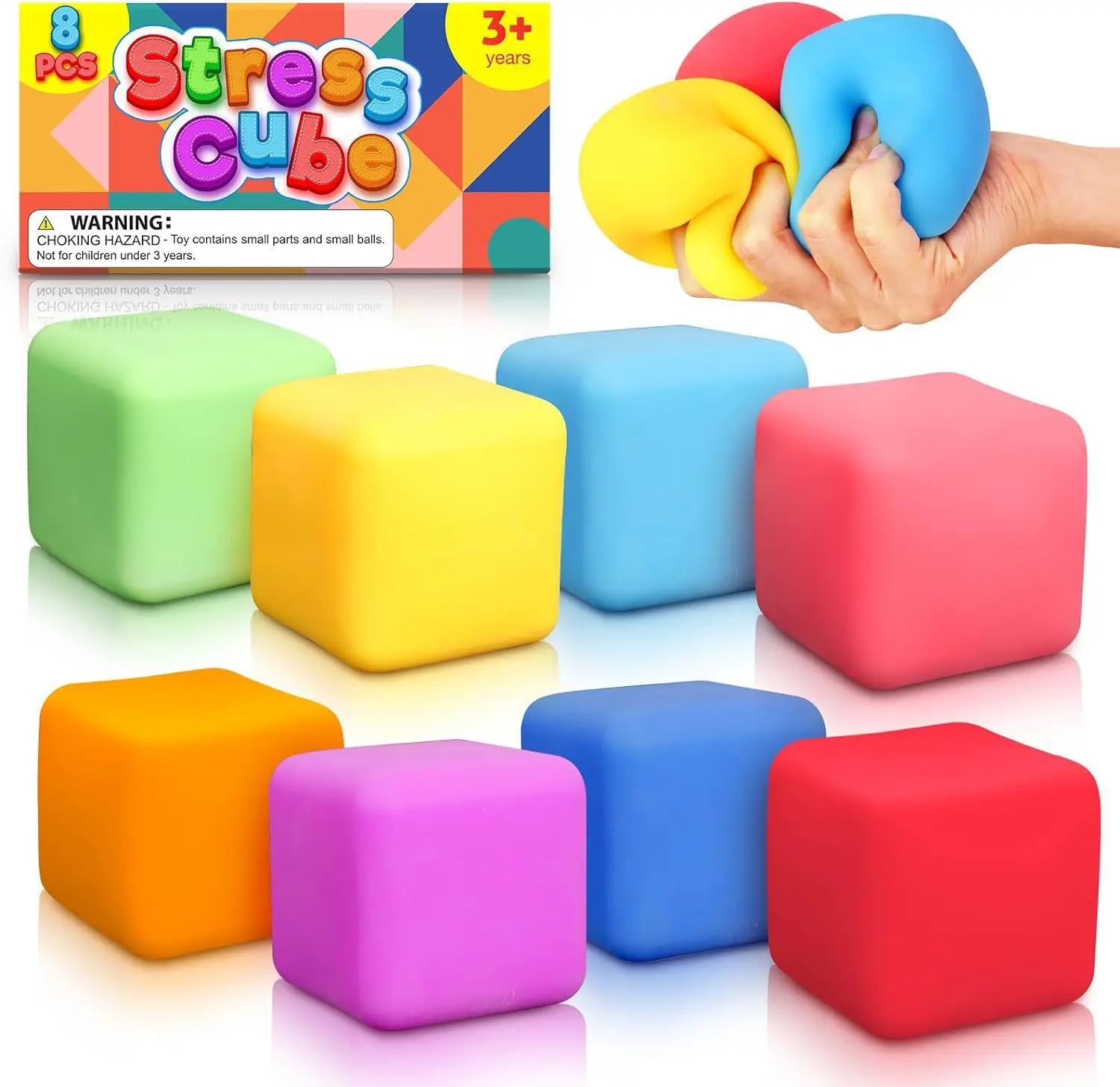 Ice Cube Square Sensory Toy Stress Ball Mochi Squishies Squeeze Toys for Adults Kids Summer Toys Party Favors