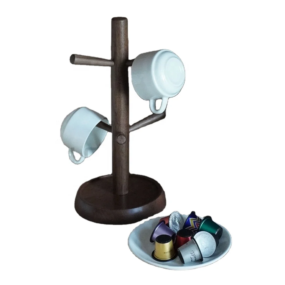 Christmas Wood Coffee Mug Reusable Drinking Cups Holder Tree for 6 Mugs in Acacia Wood