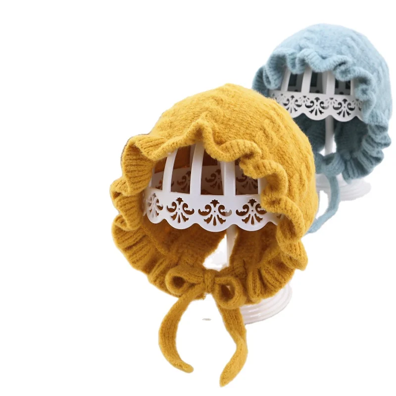 New Autumn and Winter Baby Girl Lace Princess Hat 3 Months to 3 Years Old Children Girls Knitted Hats