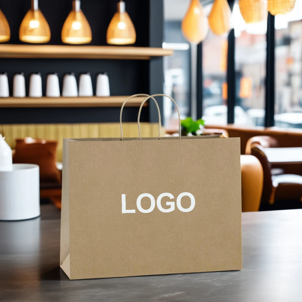 Wholesale Recycled Custom Brown white black 120gsm Twisted Paper Handle Food restaurant takeaway shipping kraft paper bag