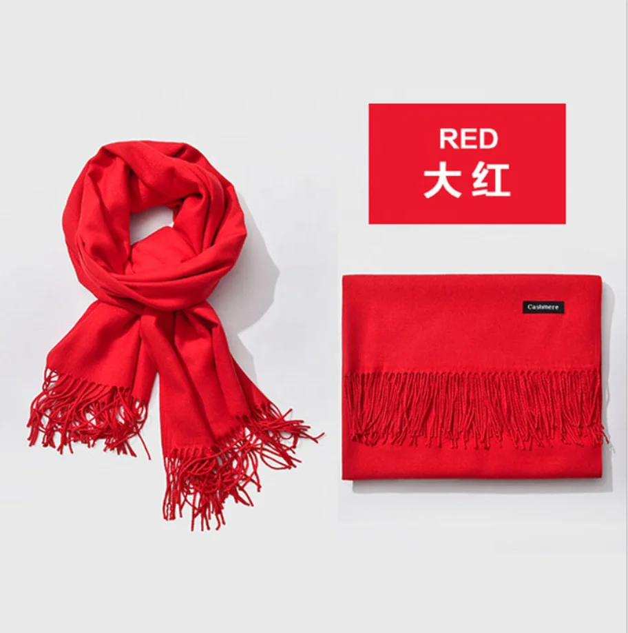 Autumn Winter Wild Double-Sided Cashmere Fringed Scarf European American Style Solid Color Thick Shawl Scarf