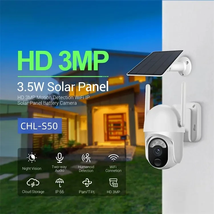 3MP Ptz Pir 360 Wifi Battery Camera 4g Solar Panel