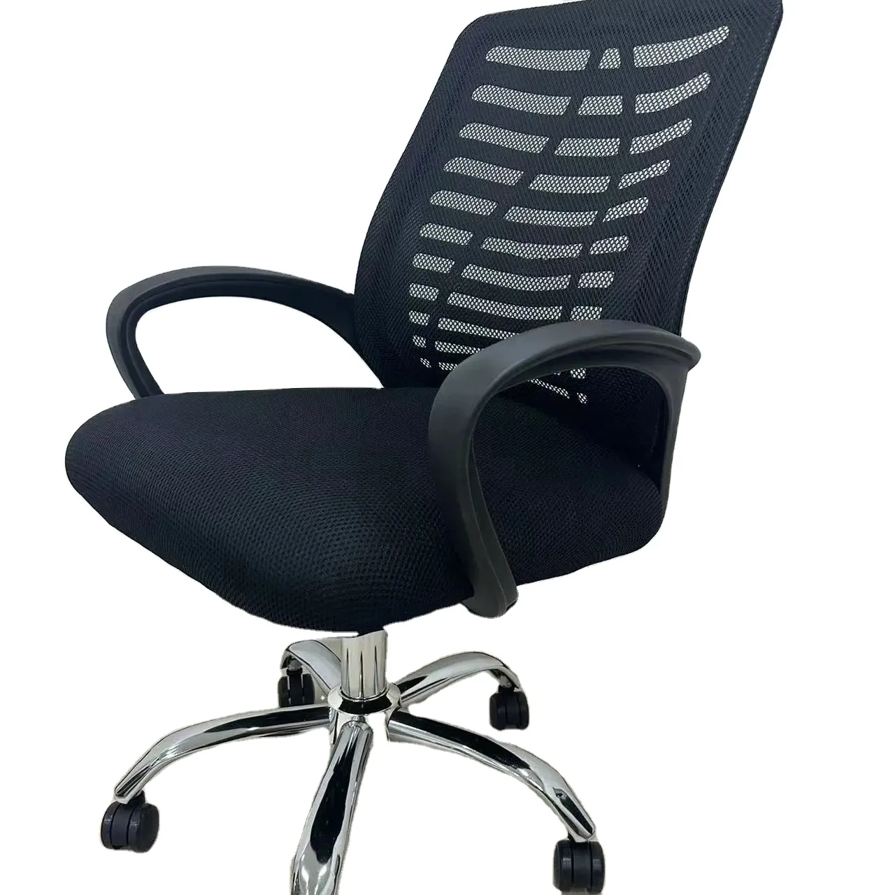 Black Mesh Back Steel Leg Upholstered Chrome Staff Visitors Armchair Ergonomic Computer Office Chairs