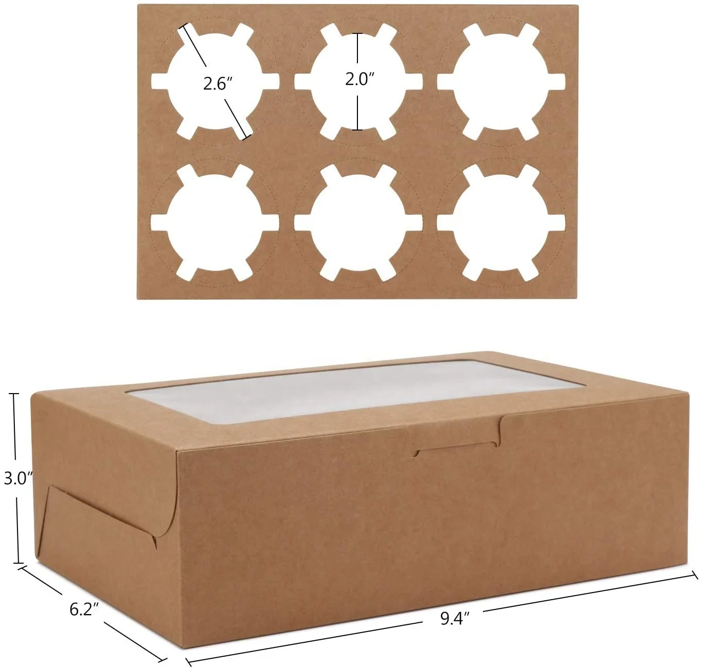 Wholesale Kraft Paper 6 Cupcake Packaging Box with Clear Plastic Window 4 6 12 24 Hole Muffin Cake box paper box