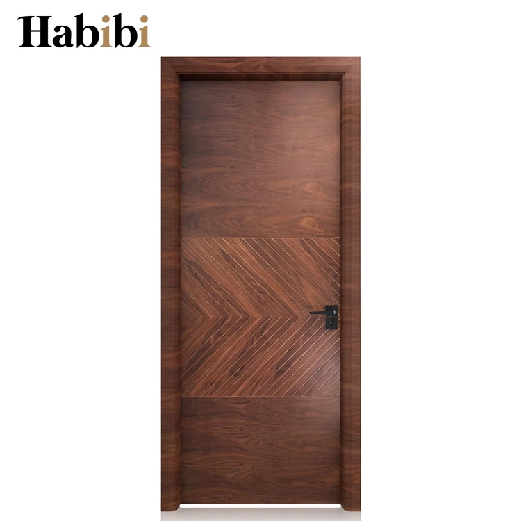Prettywood Apartment Modern Design Walnut Veneer Solid Wood Interior Room Door