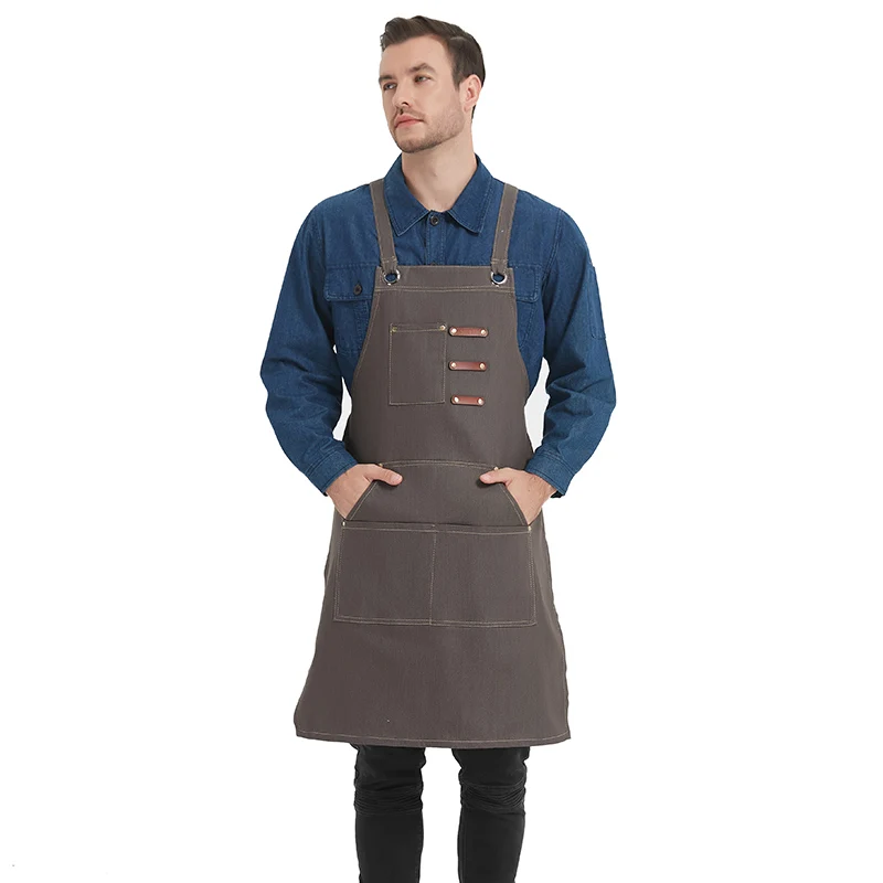 Coffee Shop Barista Chef Restaurant Men Leather Garden BBQ Grilling Denim Barber Canvas Work Aprons with Tool Pockets