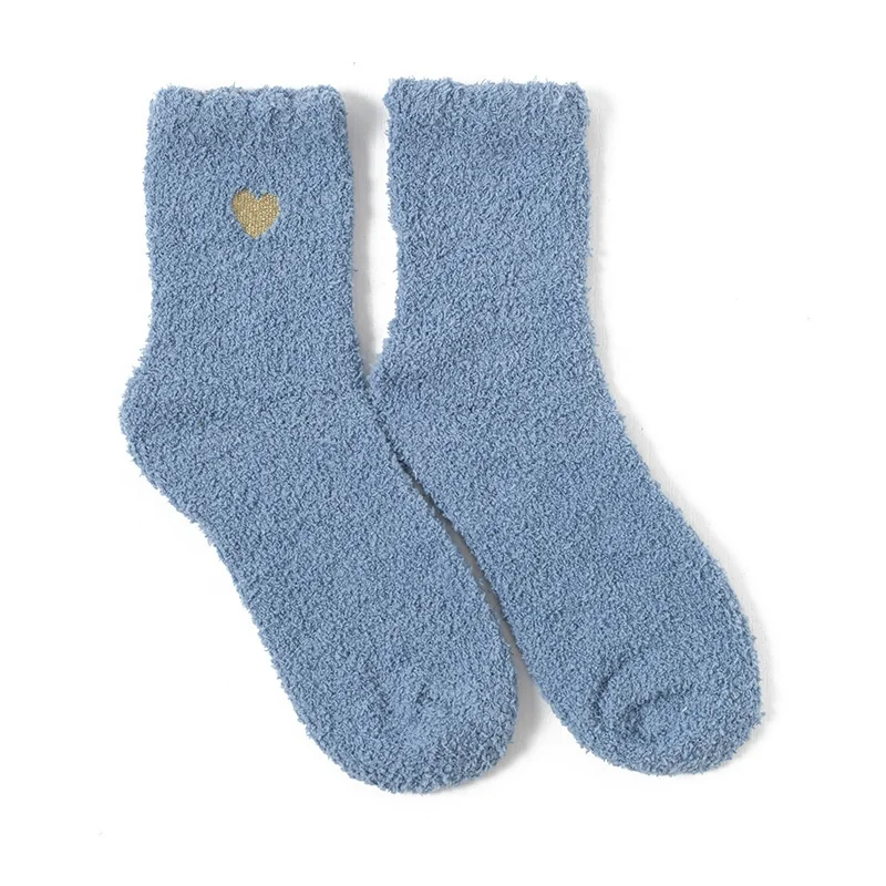Wholesale Heart Embroidered Solid Warm Cozy Fluffy Sleeping Socks Women Soft Fleece Fuzzy Socks
