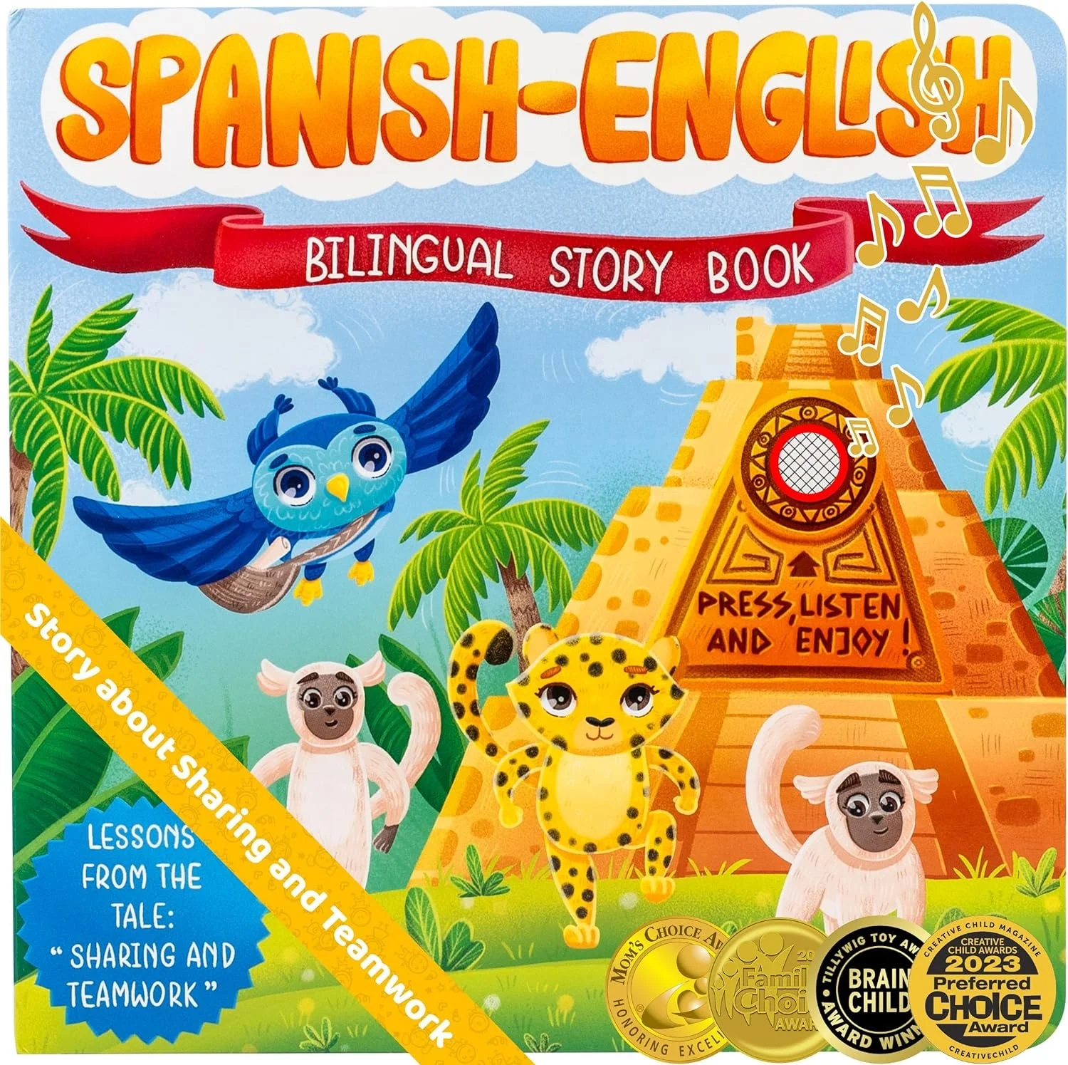 Interactive Bilingual Learning Toy Educational Sound Books for Toddlers 1-3 in English and Spanish