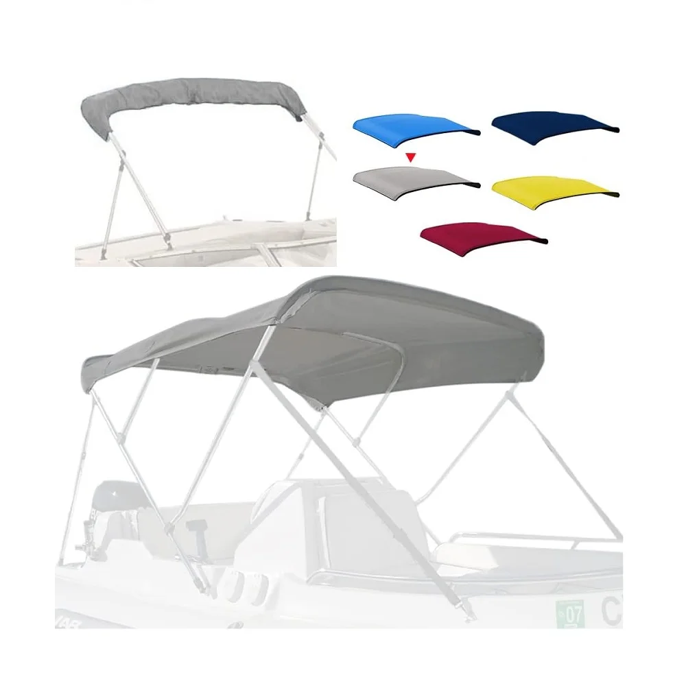 3 Bow Easy Install Zipper Sleeves Boat Awning Bimini Top with 600D Marine Grade Boat Canopy
