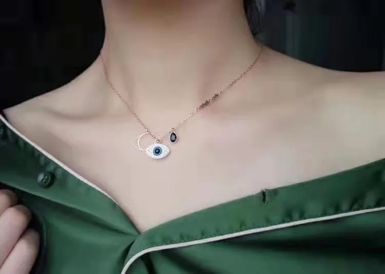 Sample design Rose gold electroplate demon Eye for women zircon 925 silver necklace