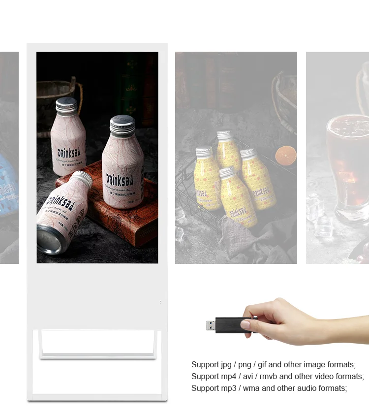 Floor stand indoor vertical 4G wifi network interactive portable lcd advertising display digital signage