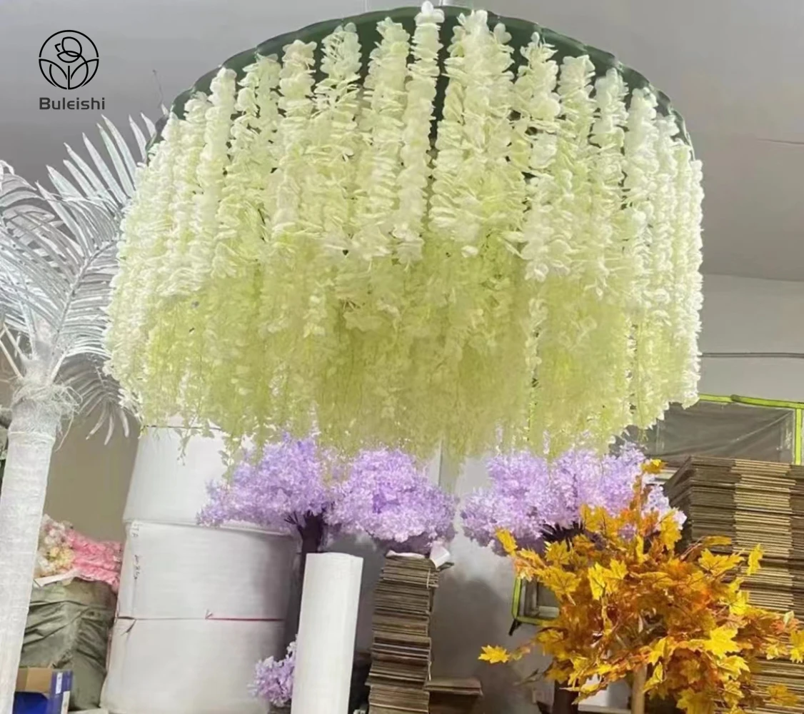 Wisteria Flower Ceiling Hanging Lilac Flower Wall Cloth Based White Ceiling Decoration Wedding Roof Decoration