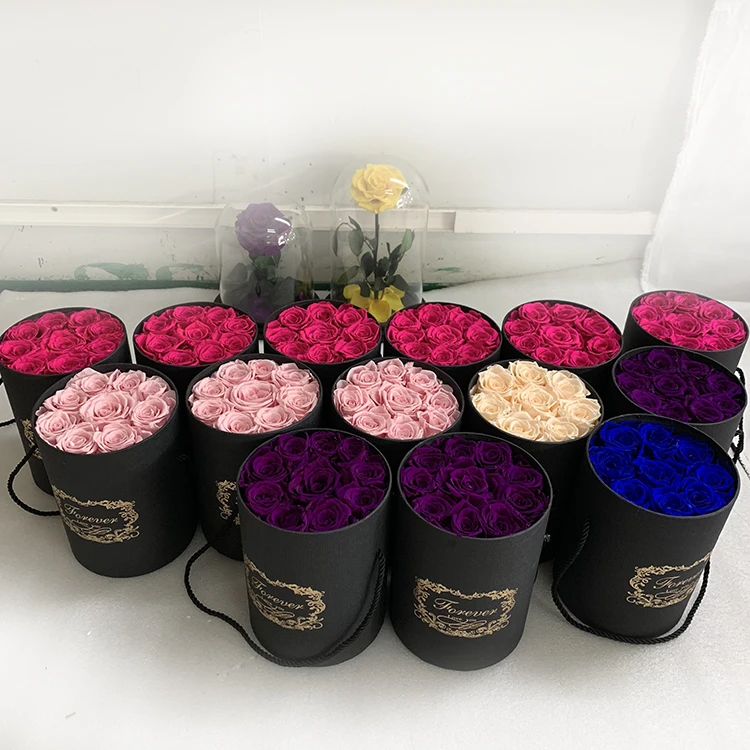Custom Making Eternal Forever Flower Preserved Real Roses In Black Box Lasting Perfect Gifts For Valentine