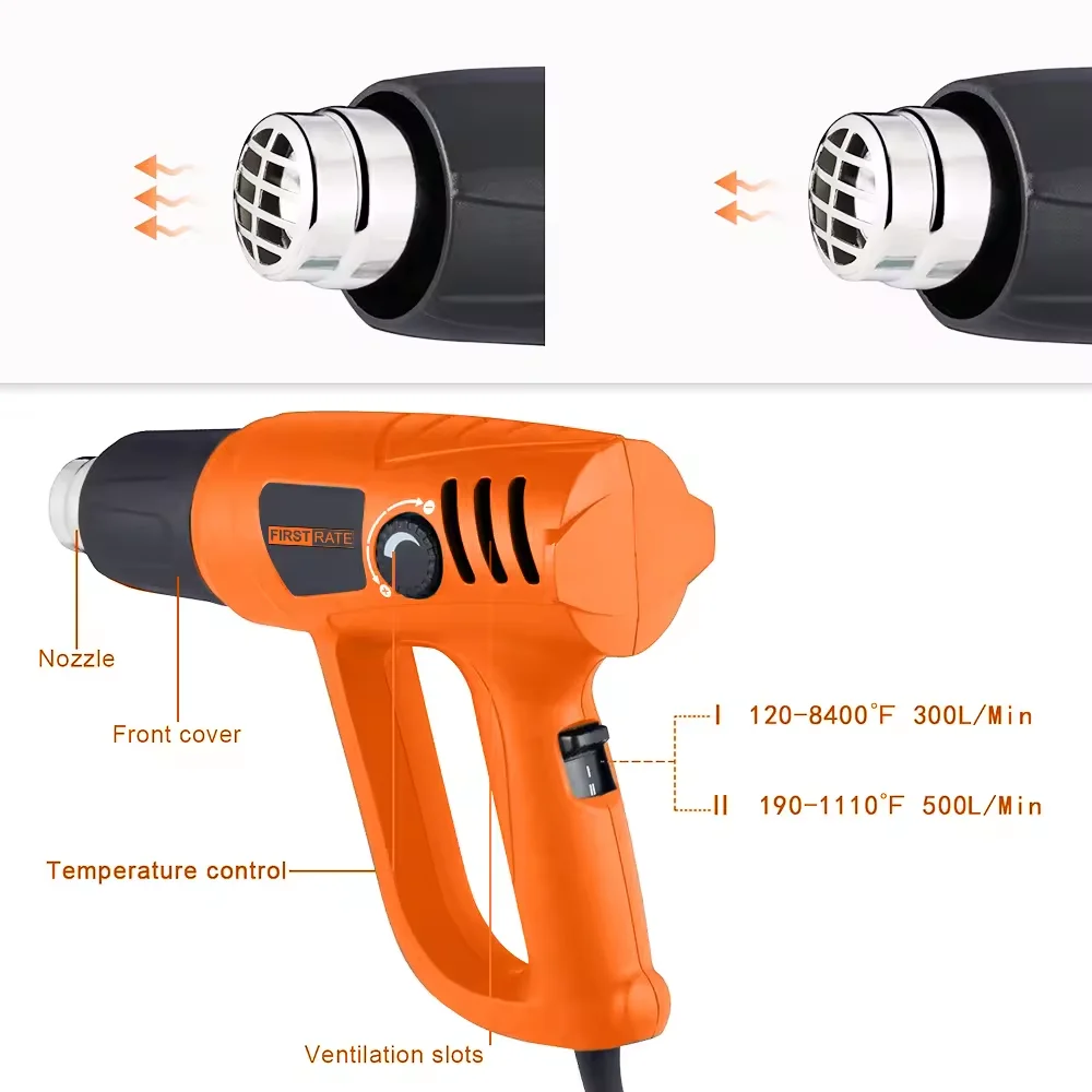 Handheld 2000W Professional Heating Element Shrink Pvc Tubing 2 Speed Hot Air Gun For Vinyl Wrapping