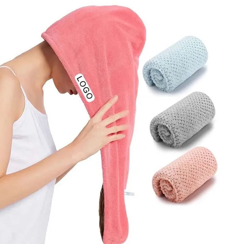 Logo Can Customize High Quality Hair Dry Hat Coral Velvet Quick Drying Hair Cap