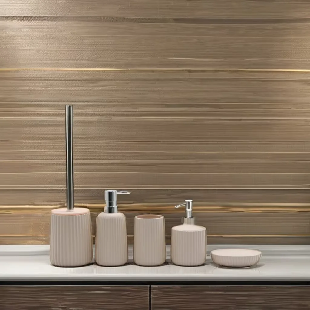 Ceramic pink Soap Dispenser with abs Pump for  Bathroom Sets