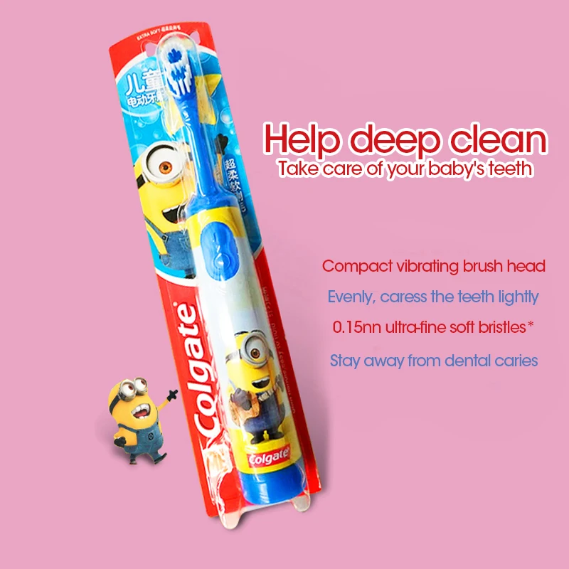 
colgate kids electrical(automatic)toothbrush eco smart,electronic cartoon design,with battery wholesale private brand Multi gear 