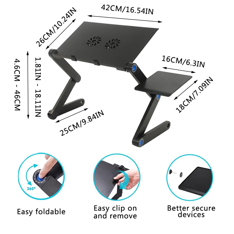 Wholesale foldable Aluminium alloy laptop stand portable leg lying laptop desk mount holder with cooling fans and mouse pad