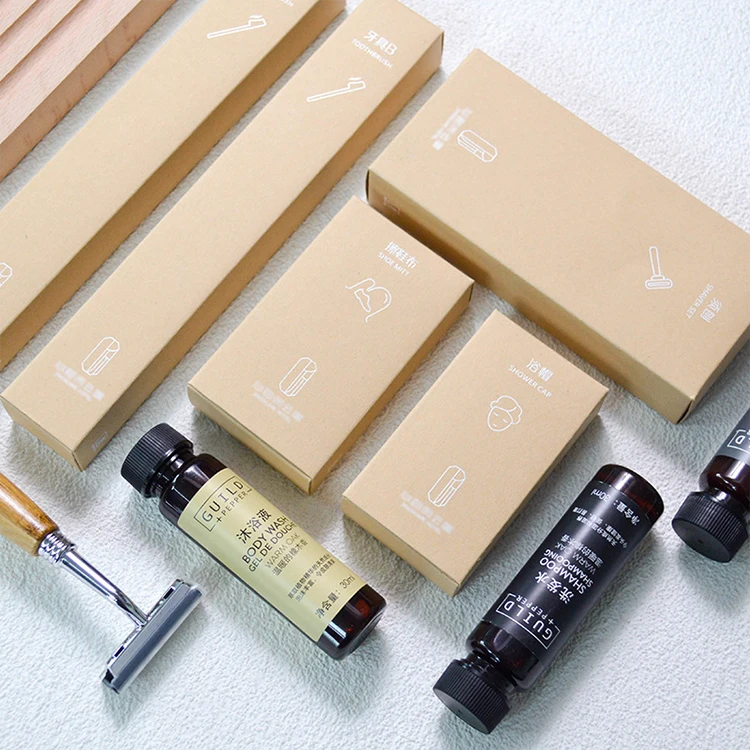 S&J Disposable Custom Cosmetics Kit UV Paper Box Waterproof Bathroom SPA Hotel Guestroom Amenities Supplies Series