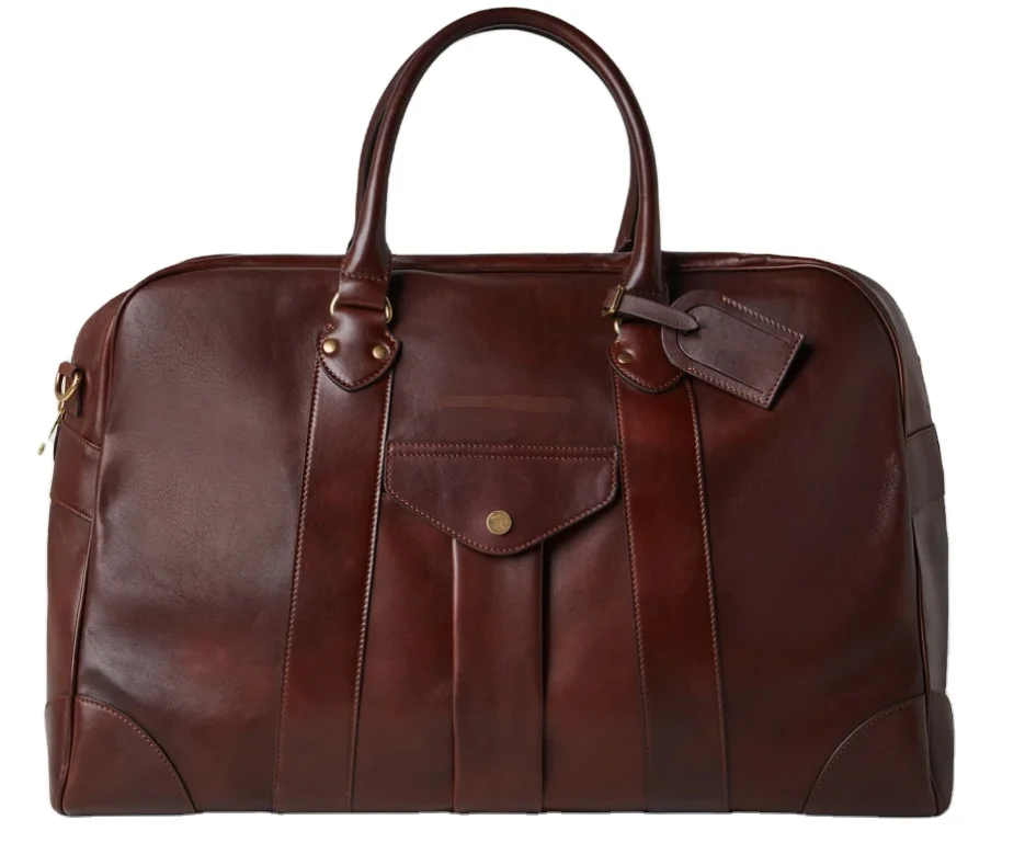 Factory Direct Unisex Weekender Duffel Bag Custom Genuine Leather Copper Zipper Fashionable Letter Shoulder Tote Portable