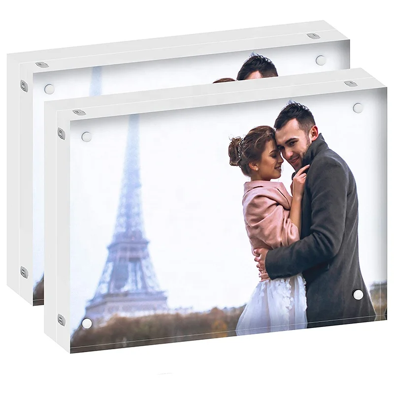Lovely 2 Packs 24MM Thickness 5x7 Plexiglass Acrylic Magnetic Photo Frames Lucite Crystal Glass Frameless Desktop Picture Frame