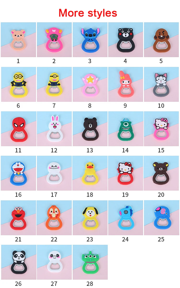 Creative Cartoon Bottle Opener Multi-Functional Silicone Funny Magnet Refrigerator Sticker Beer Wine Opener