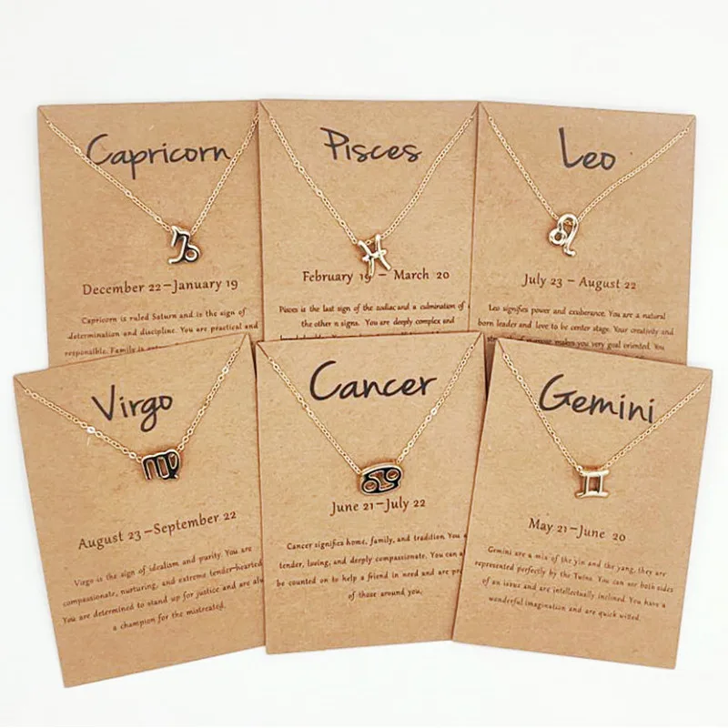 Women Astrology Jewelry Gold Plated Horoscope Necklace Zodiac Sign Pendant Necklace