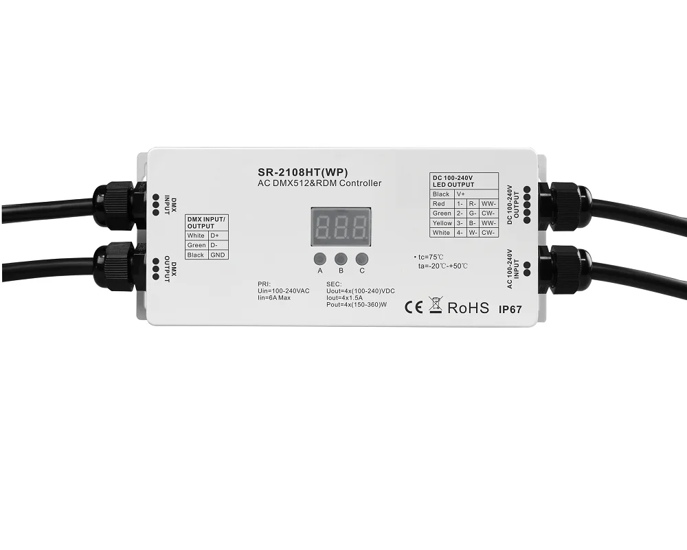 High Voltage DMX/RDM Decoder LED Strip 100-240V Input Output 4 Channels Waterproof IP68
