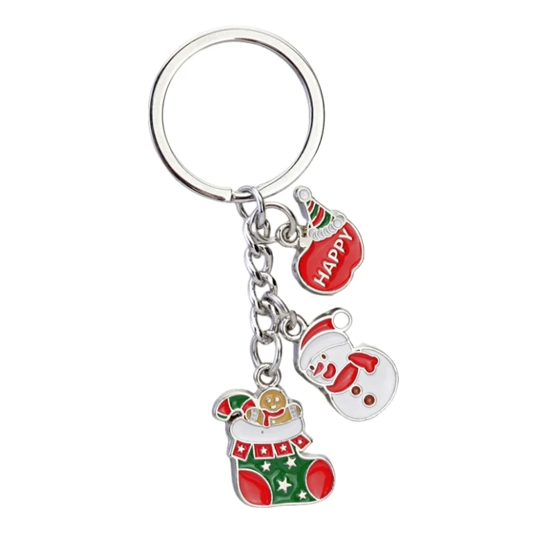 New Cute Christmas Keychain Funny Cartoon Xmas Tree Candy Wreath Snowman Keyring DIY Friend Headphone Pendant Souvenir Gift Xmas