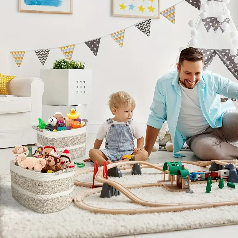 Living room toy sorting basket large cotton rope basket Clothing storage basket