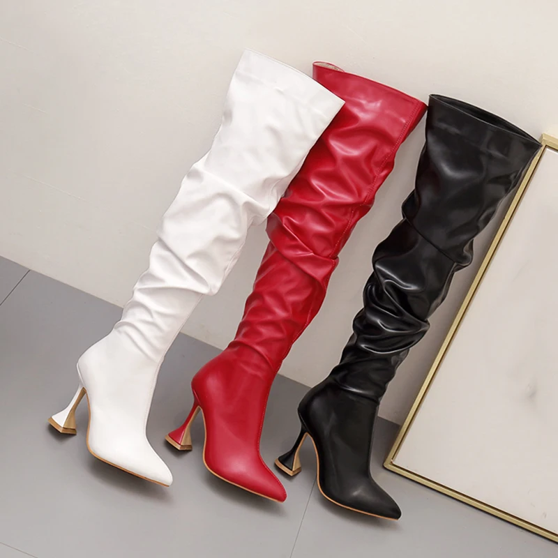 Autumn Winter Rome Over The Knee 2023 Fashion Solid PU Shoes Pointed Toe High Heel Side Zippers Size Shoes 35-42 Women Boots