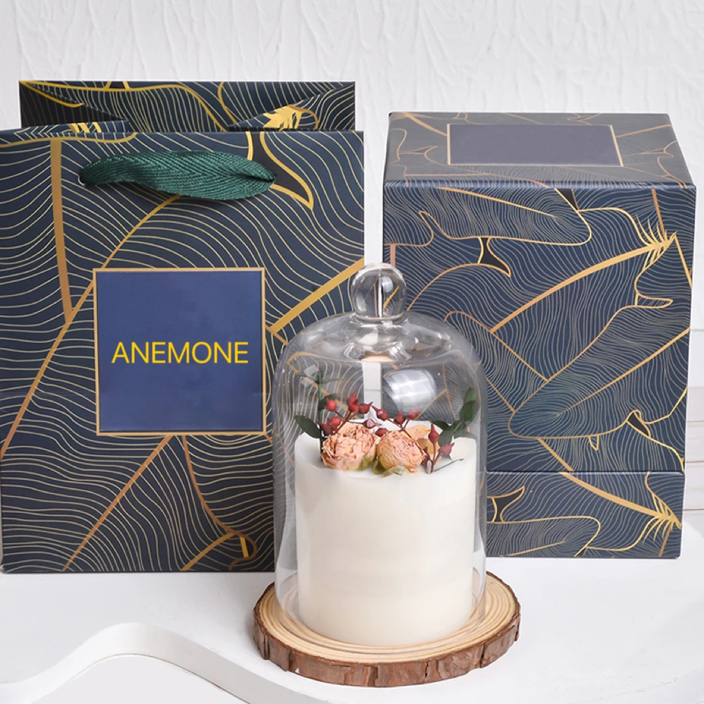 Luxury Romantic Wedding Candle Gift Box with Glass Cover and Dried Petals Soy Candle  Ancient Flower Aromatherapy Candle