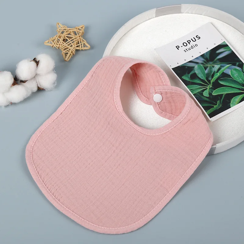 Wholesale crepe fabric new drool bib Solid color pure cotton 4-layer bib baby supplies newborn bib