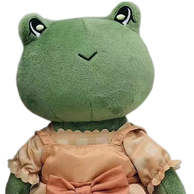 Wholesale OEM cartoon green frog plush animal doll toy with dress custom kawaii stuffed frog animal toy