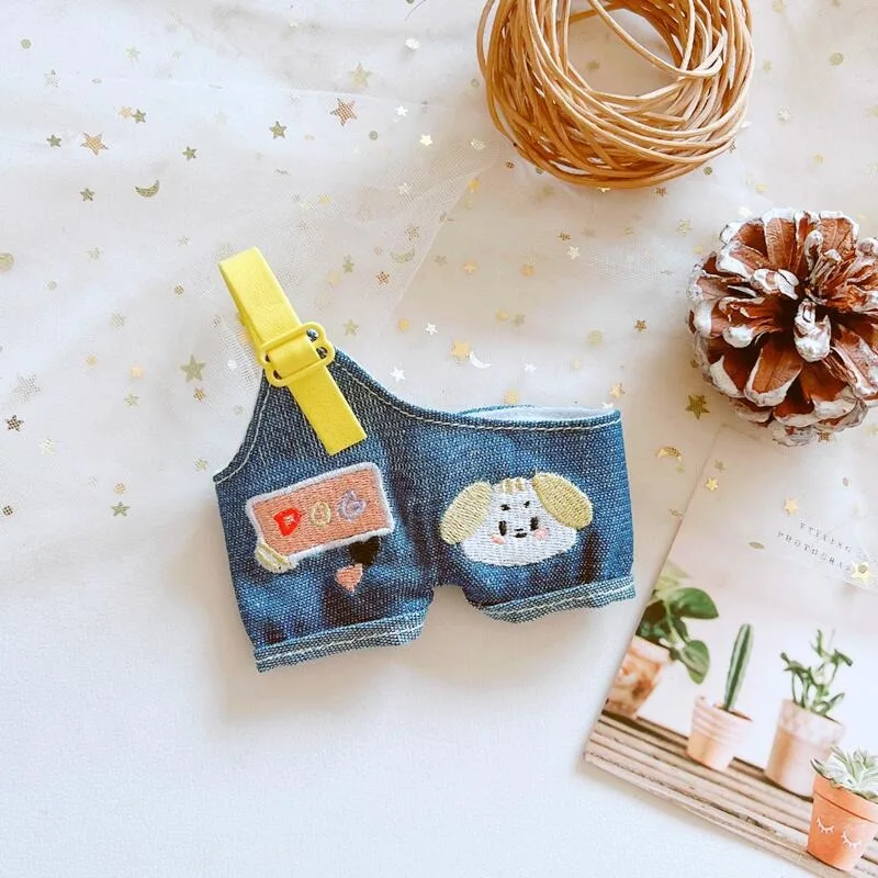 17cm Plushie Doll Clothes Bear Overalls Striped T-shirt Kpop Doll Clothing