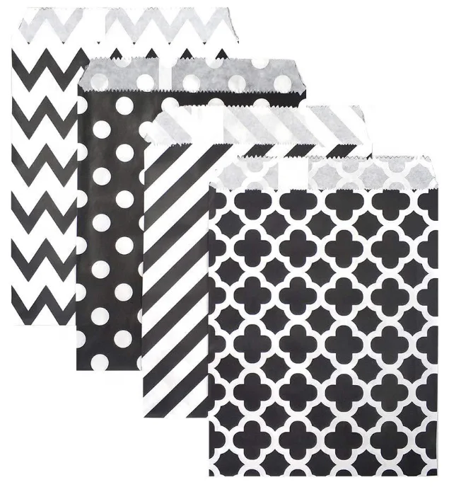 Okay mixed style polka dot flower Stripe Degradable Kraft Food Grade flat Paper Bag