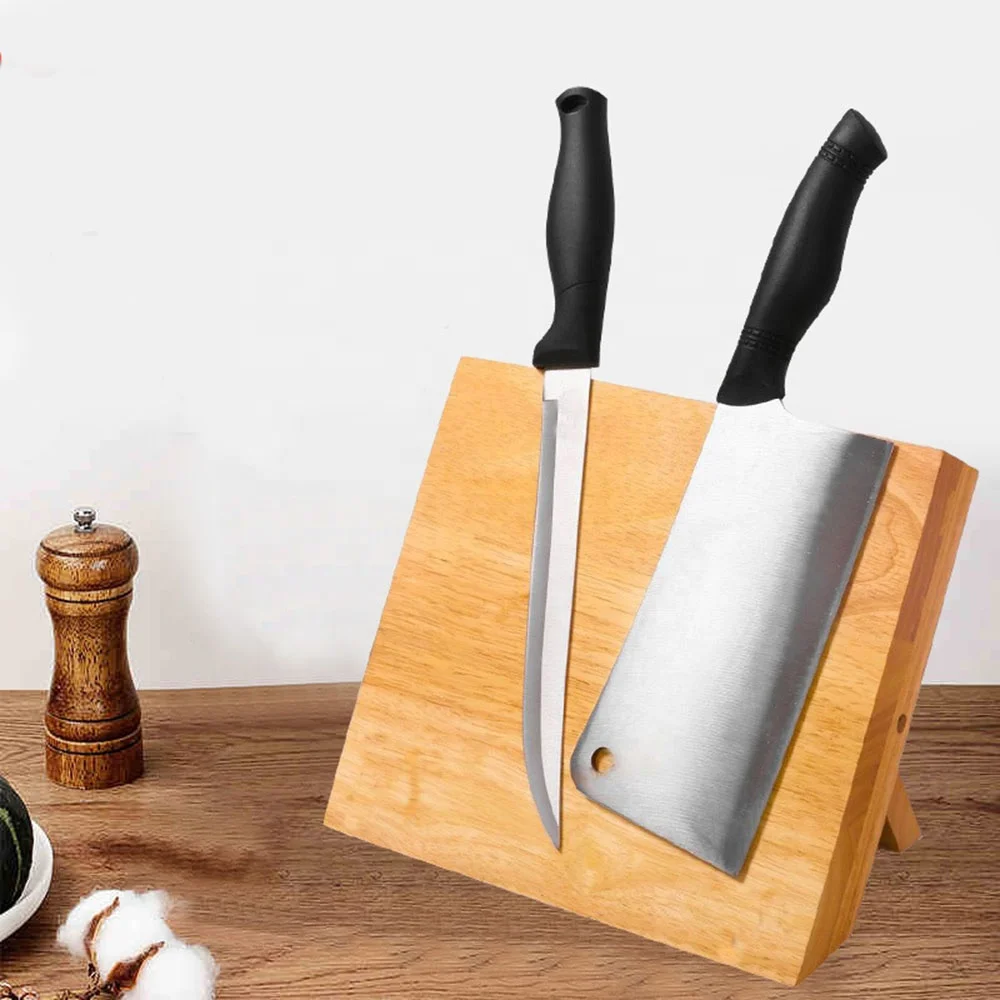 Magnetic Knife Block Rubber Wood Household Exquisite Natural Good Stability Magnet Strong Adsorption Cooking Knife Stand Rack