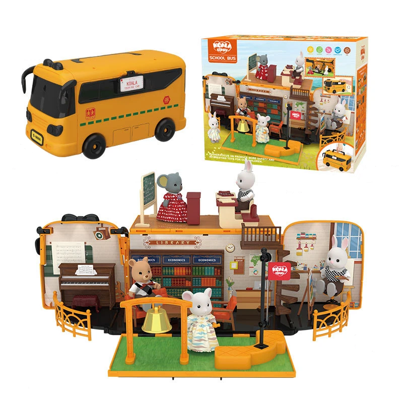 Miniature Dream Doll House Furniture Multi-functional Touring Bus Educational Toys Portable Pretend Play Set