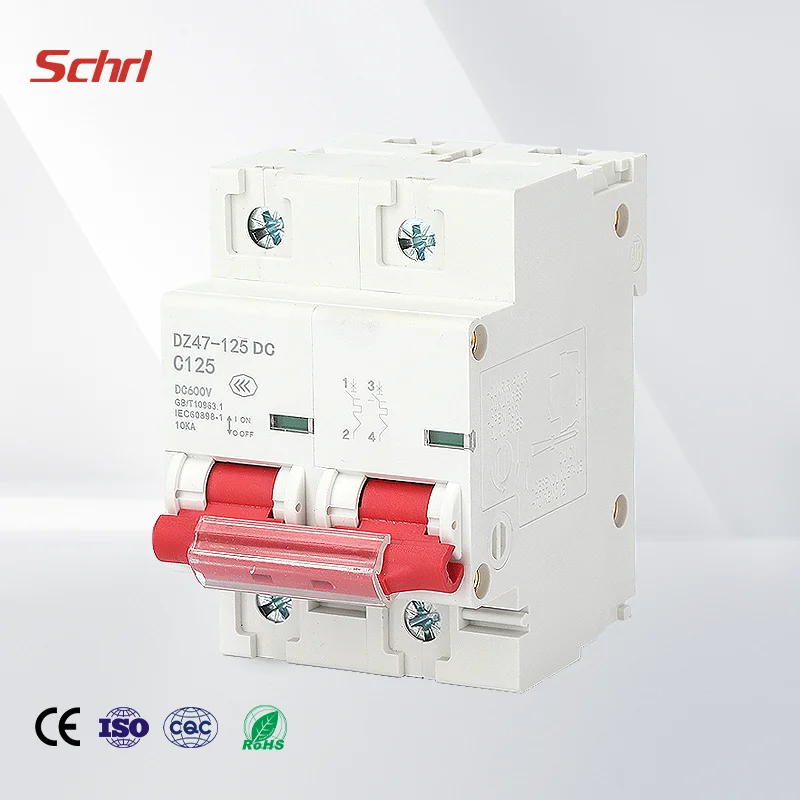 DZ47-125 DC MCB 1P 2P 3P 4P 1pole 2pole 3pole 4pole 63A 80A 100A 125A 600V 10KA DC MCB solar Mini miniature circuit breakers