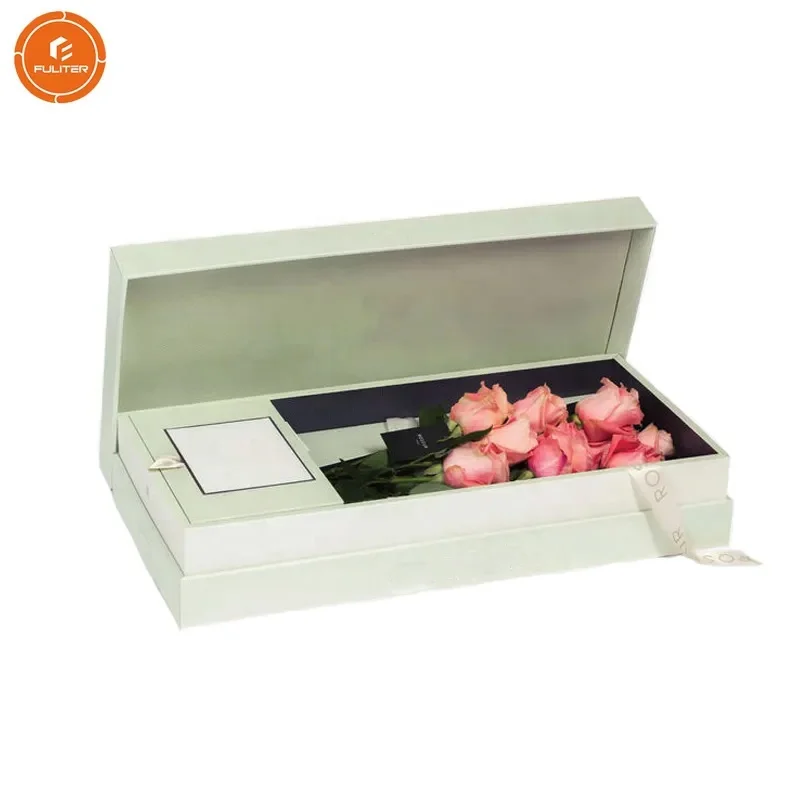 Customized Long Stem Preserved Roses Bouquet Flower Boxes Packaging Handmade Rectangle Flower Box