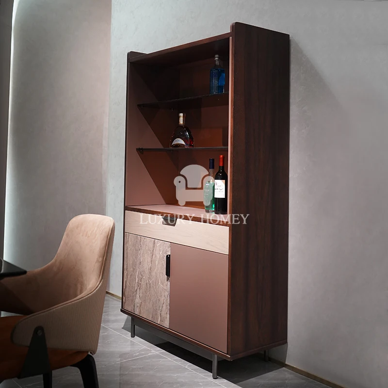 Modern Luxury Solid Wood Wine Display Cabinet Rack Showcase Wine Cabinet Wooden Drinks Cabinet Bar for Dining Living Room Home