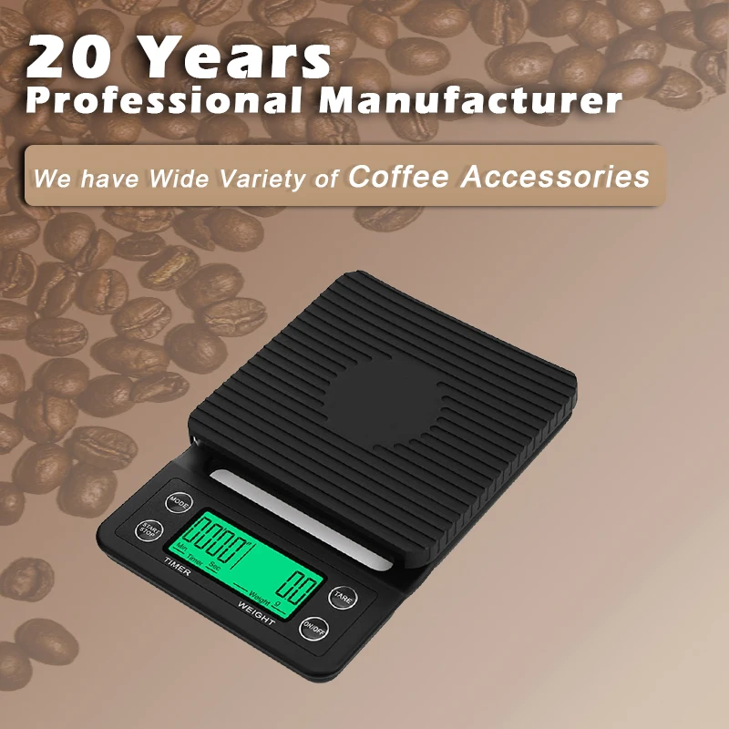 Yoshan Wholesale LFGB  3/5kg  Smart  Mini Digital Coffe Balance  with Tare Timer Function Espresso Kitchen Food Coffee Scale