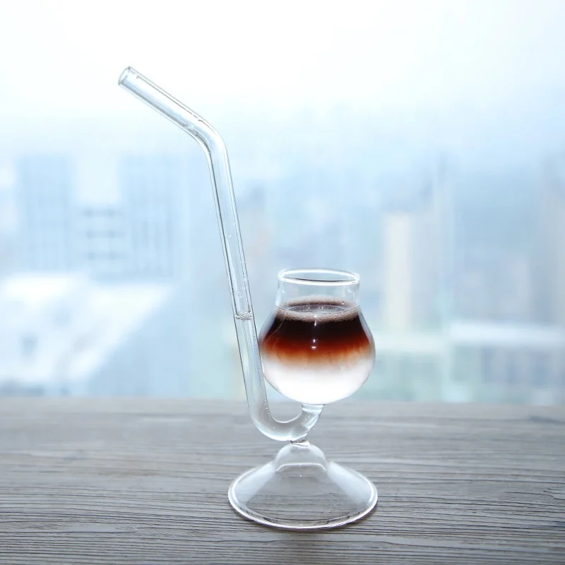 Custom Designer Smoking Pipe Brandy Glass with its own straw For Drinks or Cocktail Glass Cup